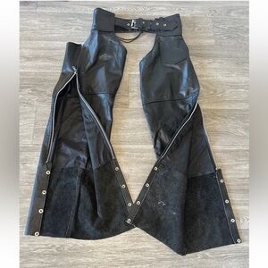 Vintage Interstate Leather Motorcycle Chaps Black Men’s M Zip Snap Belted